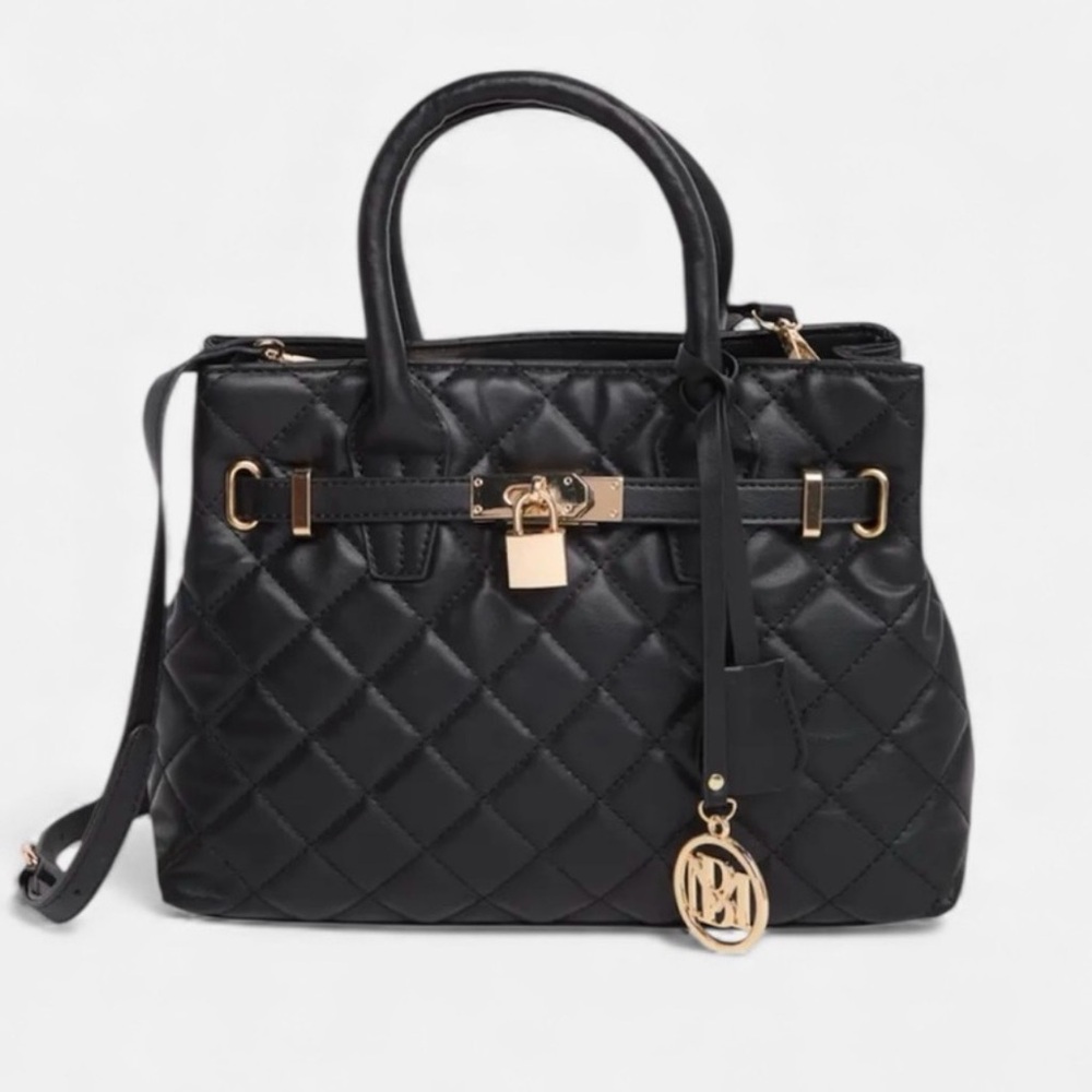 NWTđź’ŽBadgley Mischka Diamond Black Quilted Handbag Tote Purse w Lock Retail $139 - Picture 1 of 8